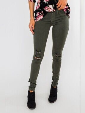 KanCan Olive Green Distressed Skinny Jeans